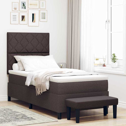 Letto a molle con materasso Marrone Scuro 100 x 200 cm Tessuto