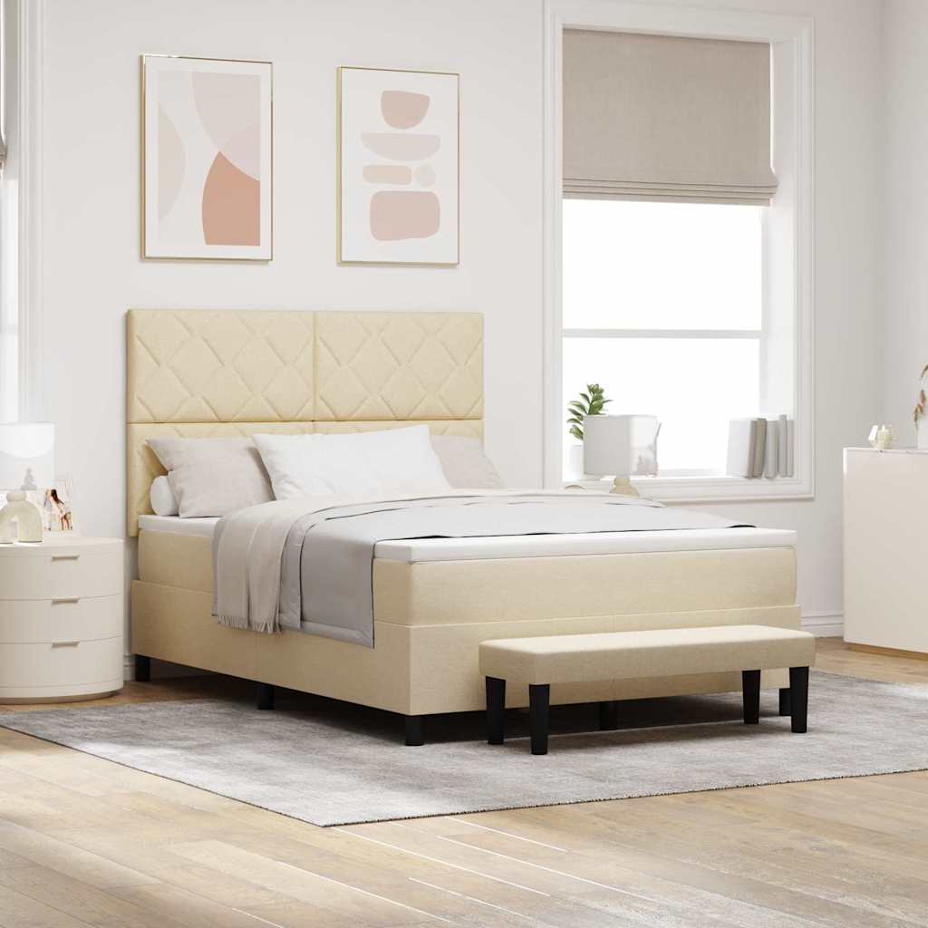 Letto a molle con testiera Crema 140 x 190 cm Tessuto | homemem39