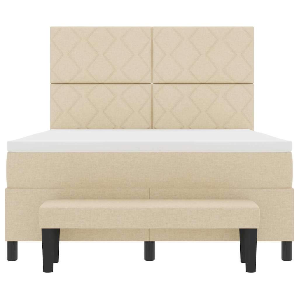 Letto a molle con testiera Crema 140 x 190 cm Tessuto | homemem39