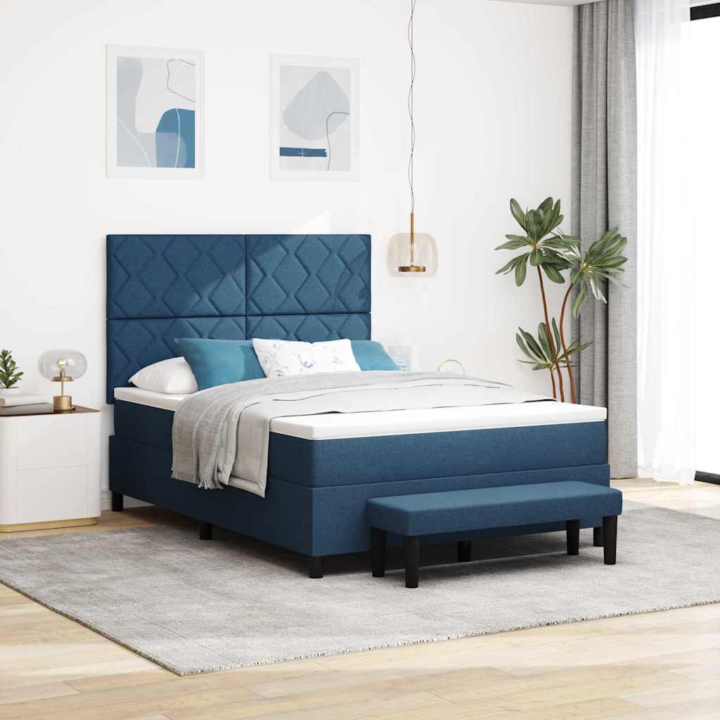 Letto a molle con testiera Blu 140 x 200 cm Tessuto