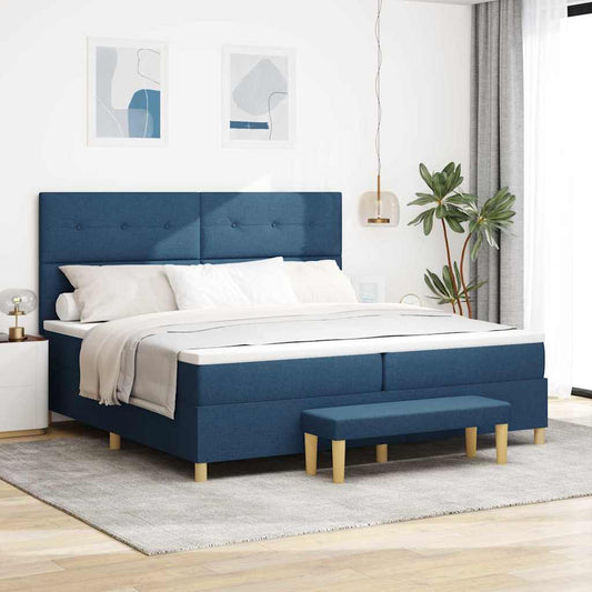 Letto a molle con testiera Blu 200 x 200 cm Tessuto