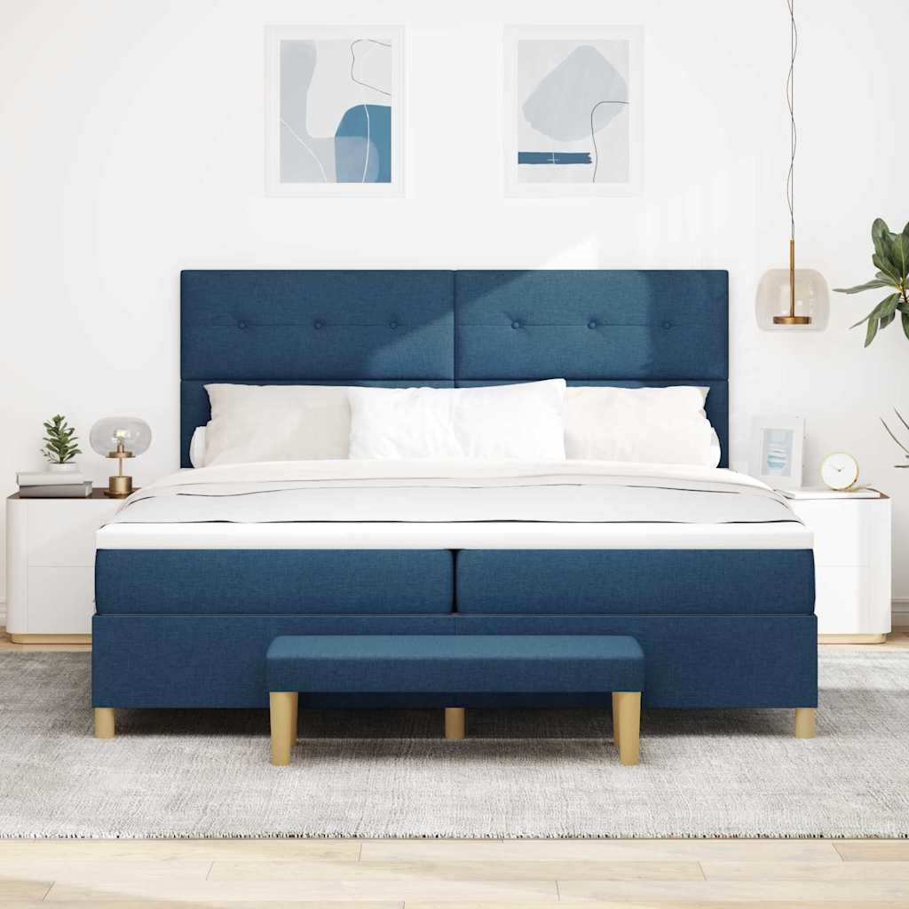 Letto a molle con testiera Blu 200 x 200 cm Tessuto | homemem39