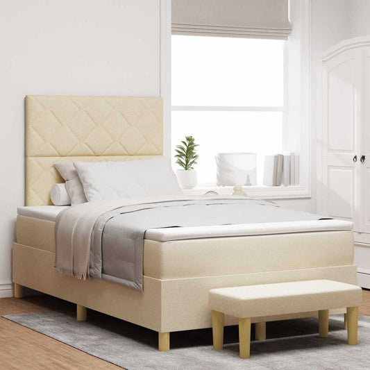 Letto a molle con testiera Crema 200 x 120 cm Tessuto | homemem39