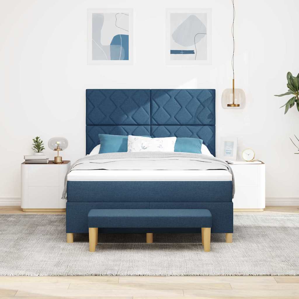 Letto a molle con cuscino con testiera Blu 200 x 140 cm Tessuto | homemem39