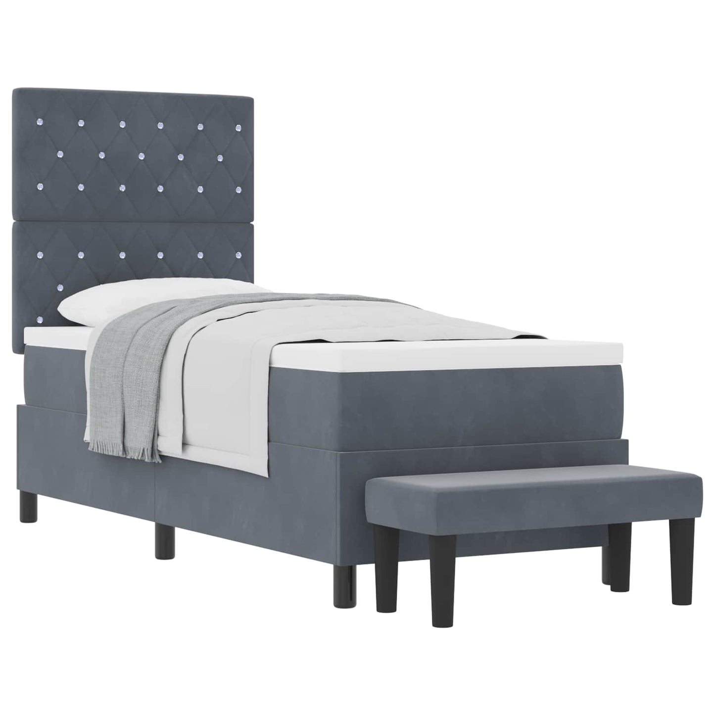 Letto a molle con materasso Grigio scuro 80 x 200 cm Velluto