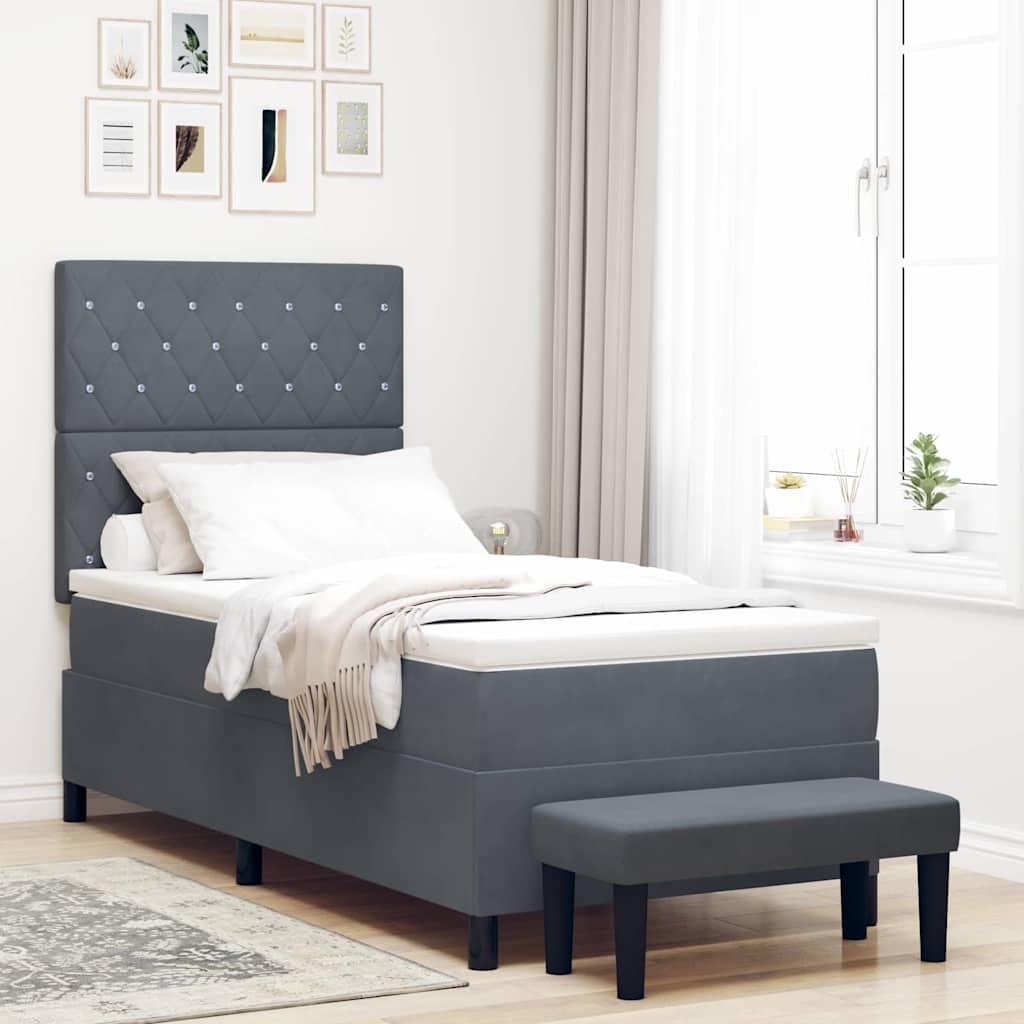 Letto a molle con materasso Grigio scuro 100 x 200 cm Velluto - homemem39