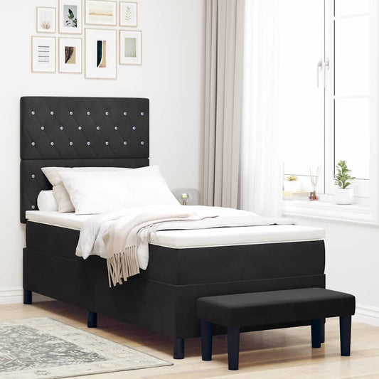 Letto a molle con materasso Nero 100 x 200 cm Velluto