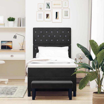 Letto a molle con materasso Nero 100 x 200 cm Velluto