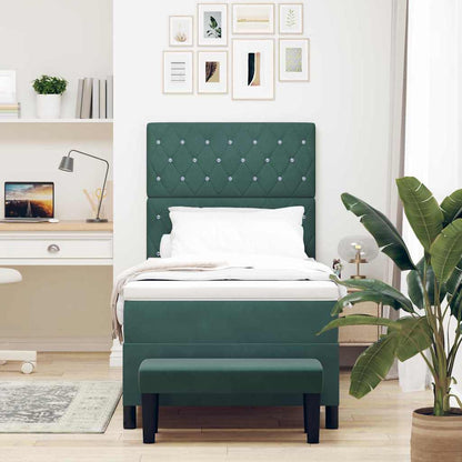 Letto a molle con materasso Verde scuro 100 x 200 cm Velluto