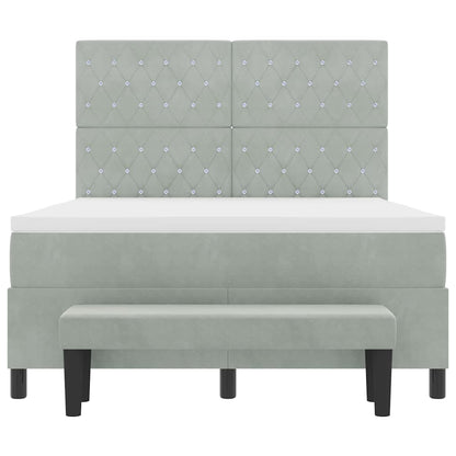 Letto a molle con materasso Grigio chiaro 140 x 200 cm Velluto - homemem39