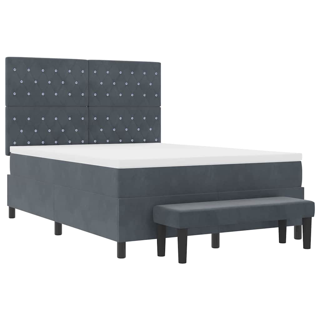 Letto a molle con materasso Grigio scuro 140 x 200 cm Velluto