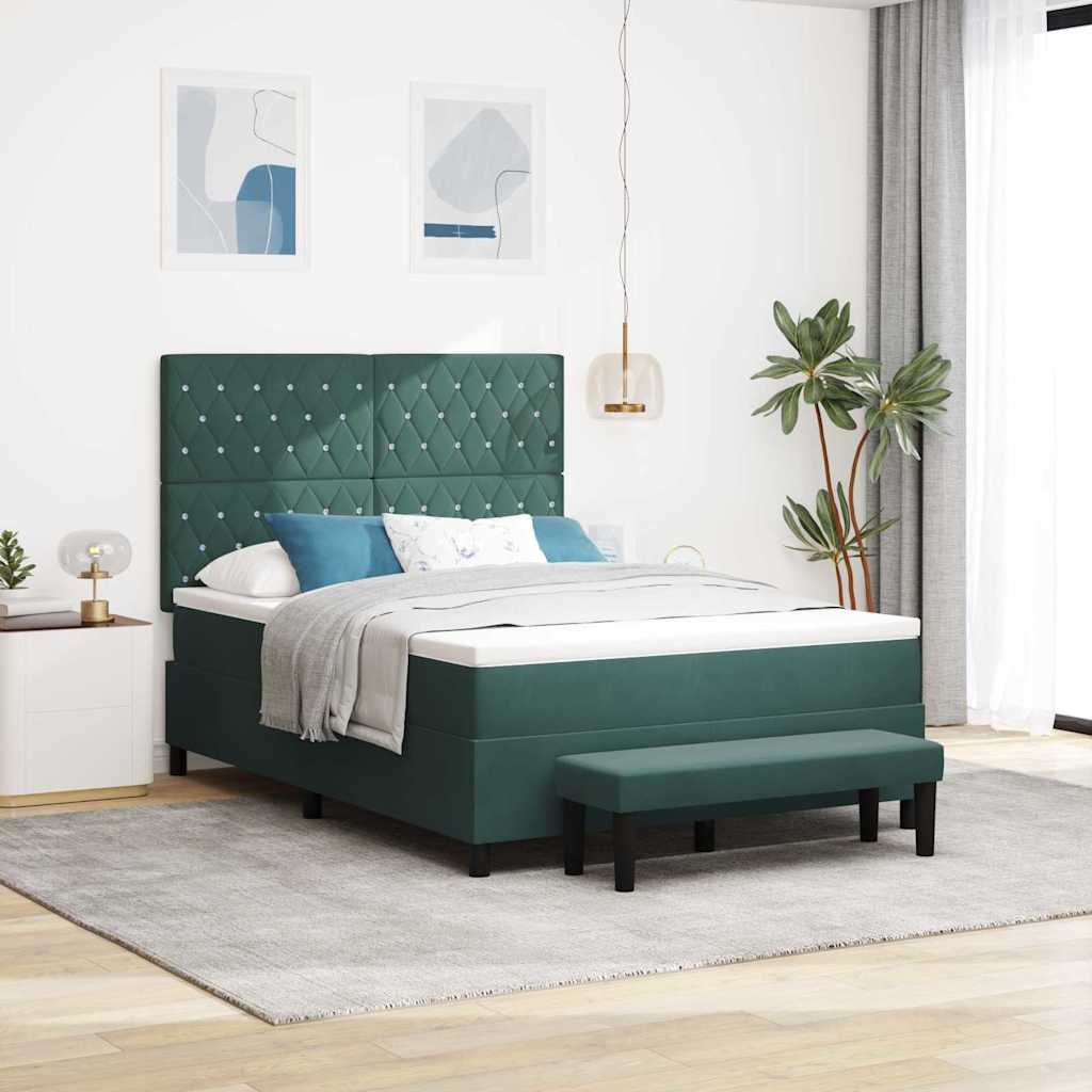 Letto a molle con materasso Verde scuro 140 x 200 cm Velluto - homemem39