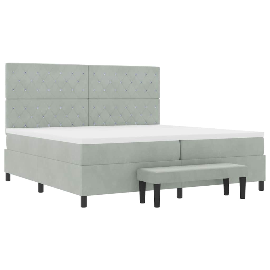 Letto a molle con materasso Grigio chiaro 200 x 200 cm Velluto