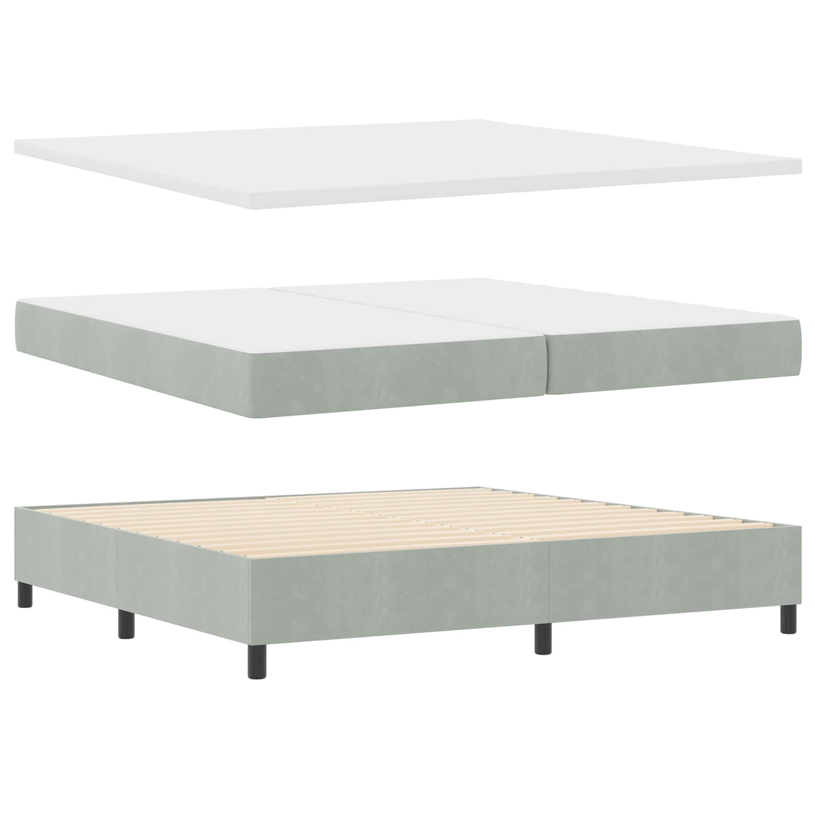Letto a molle con materasso Grigio chiaro 200 x 200 cm Velluto | homemem39
