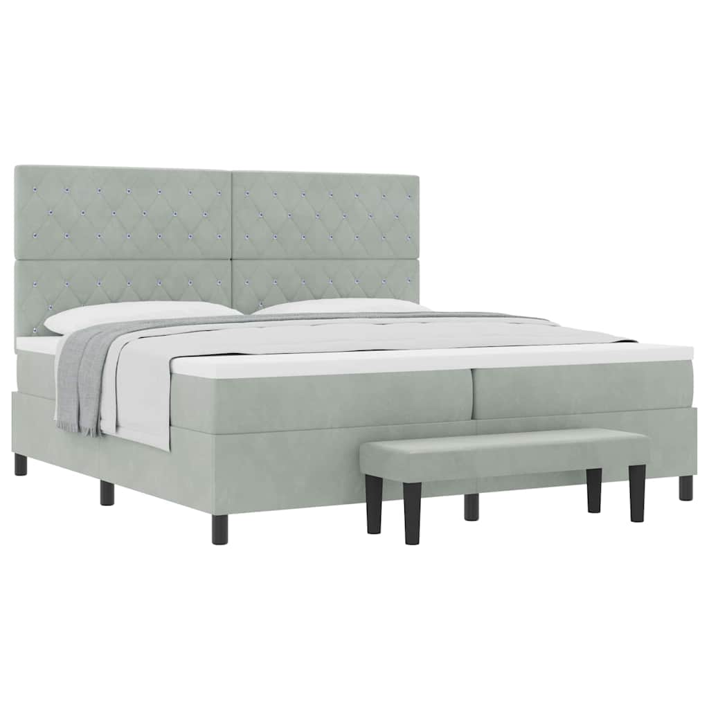 Letto a molle con materasso Grigio chiaro 200 x 200 cm Velluto - homemem39