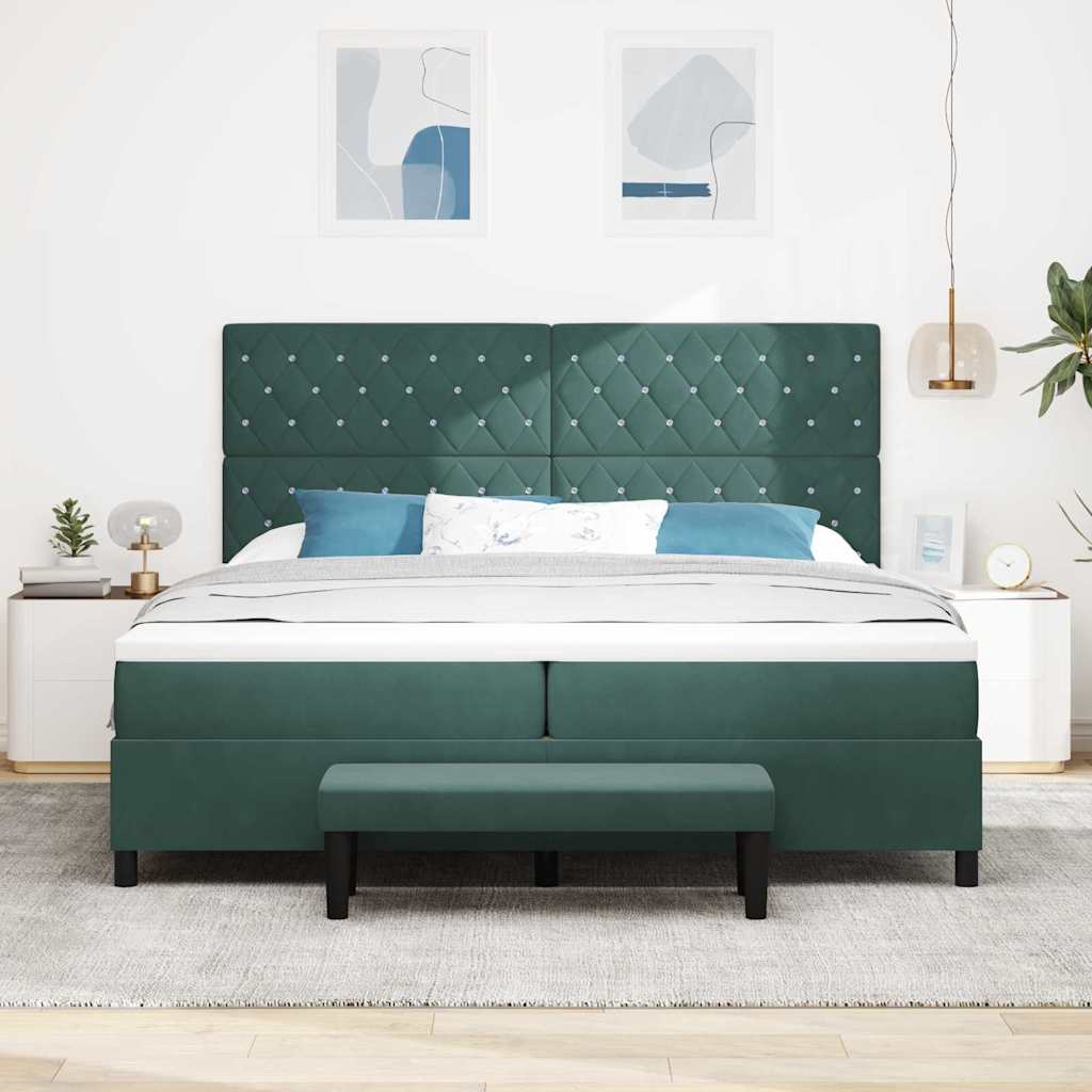 Letto a molle con materasso Verde scuro 200 x 200 cm Velluto | homemem39