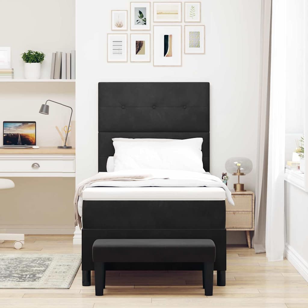 Letto a molle con cuscino con testiera Nero 200 x 90 cm Velluto | homemem39