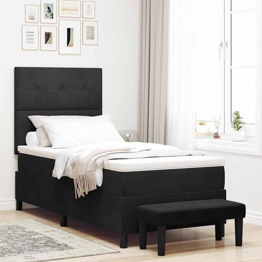 Letto a molle con materasso Nero 100 x 200 cm Velluto