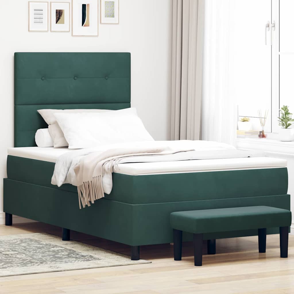 Letto a molle con testiera Verde Scuro 200 x 120 cm Velluto