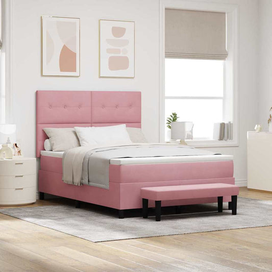 Letto a molle con cuscino Rosa 190 x 140 cm Velluto | homemem39