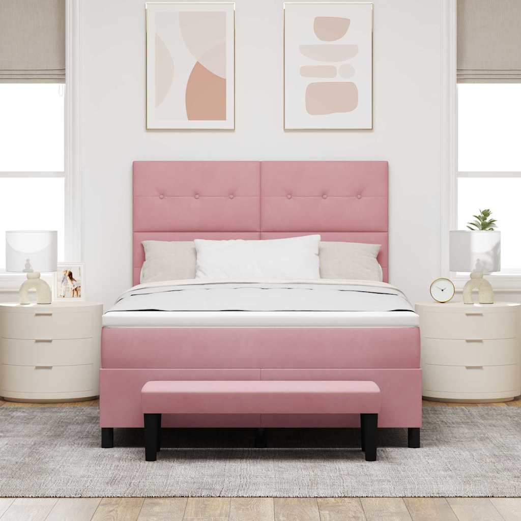 Letto a molle con cuscino Rosa 200 x 140 cm Velluto | homemem39