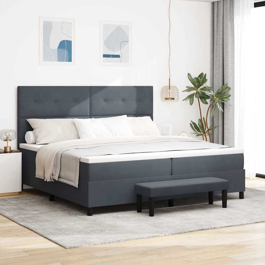 Letto a molle con testiera Grigio scuro 200 x 200 cm Velluto | homemem39