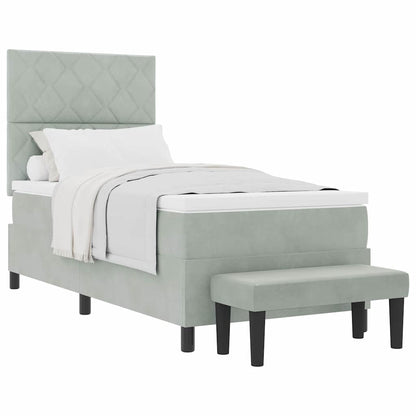 Letto a molle con materasso Grigio chiaro 100 x 200 cm Velluto