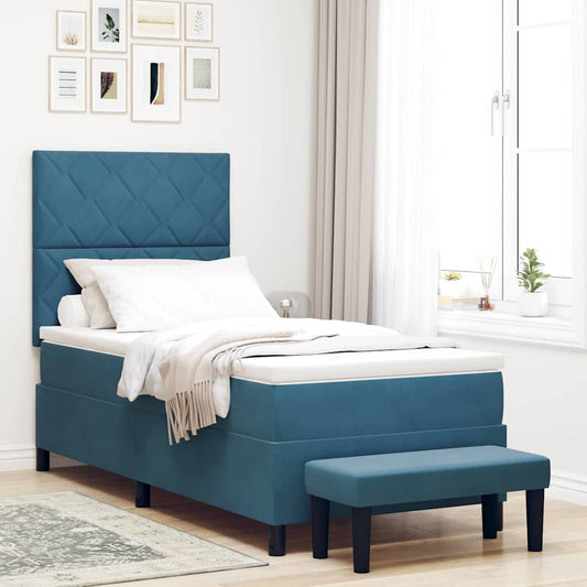 Letto a molle con materasso Blu scuro 100 x 200 cm Velluto