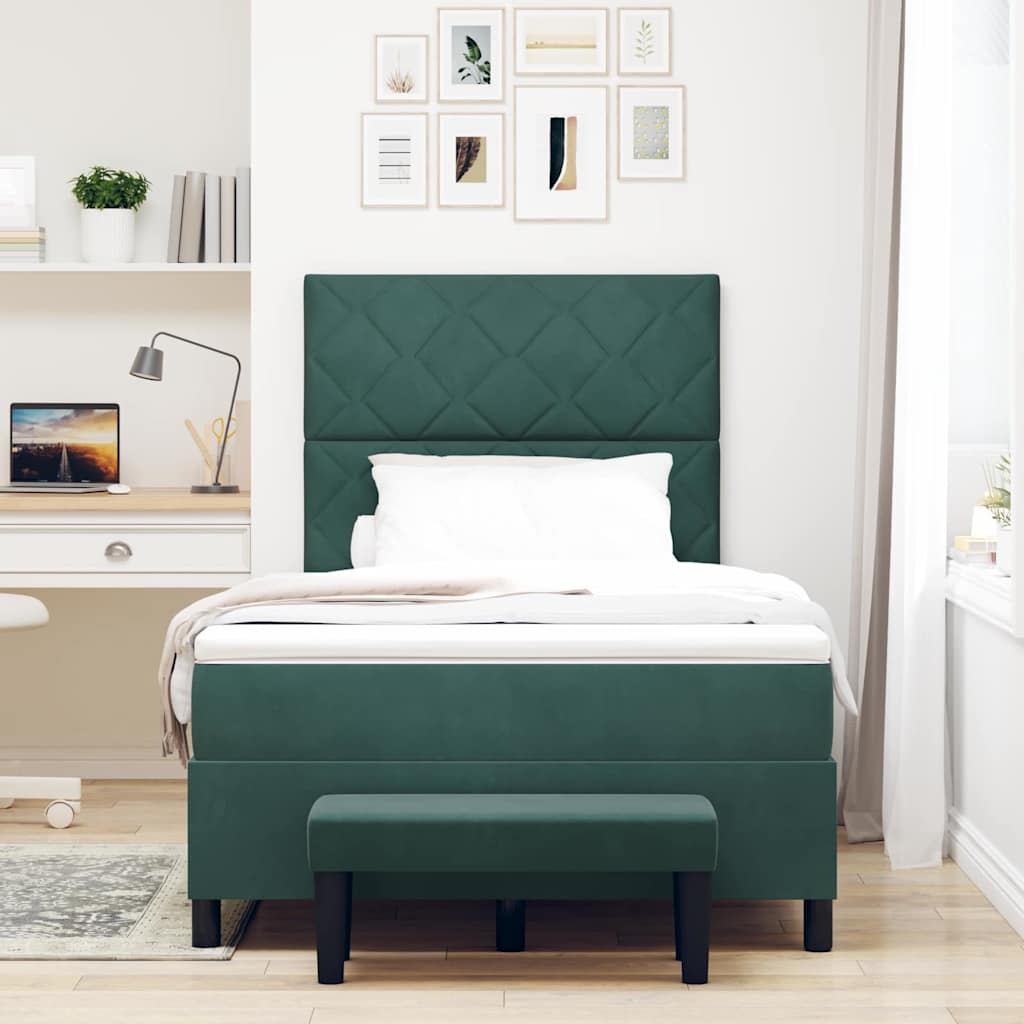 Letto a molle con materasso Verde scuro 120 x 200 cm Velluto