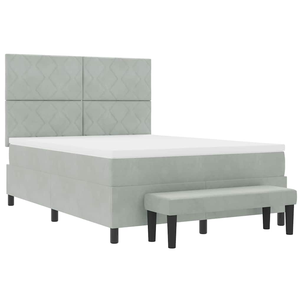 Letto a molle con materasso Grigio chiaro 140 x 190 cm Velluto