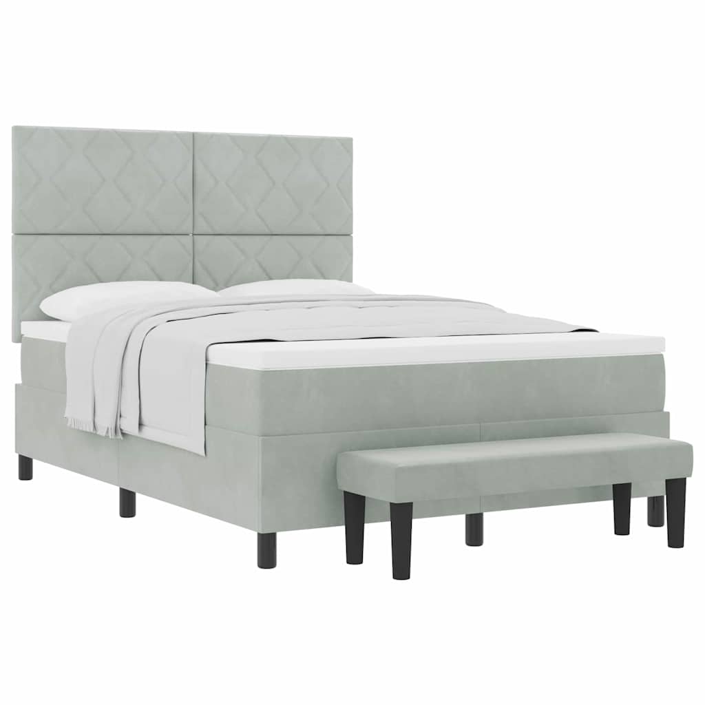 Letto a molle con materasso Grigio chiaro 140 x 190 cm Velluto