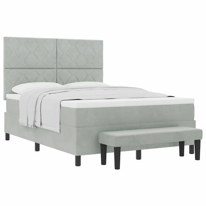 Letto a molle con materasso Grigio chiaro 140 x 200 cm Velluto - homemem39