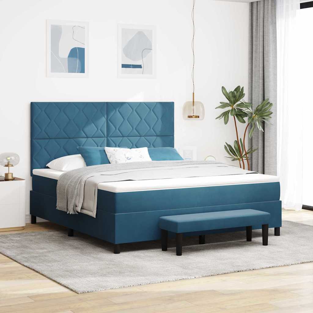 Letto a molle con testiera Blu scuro 200 x 180 cm Velluto