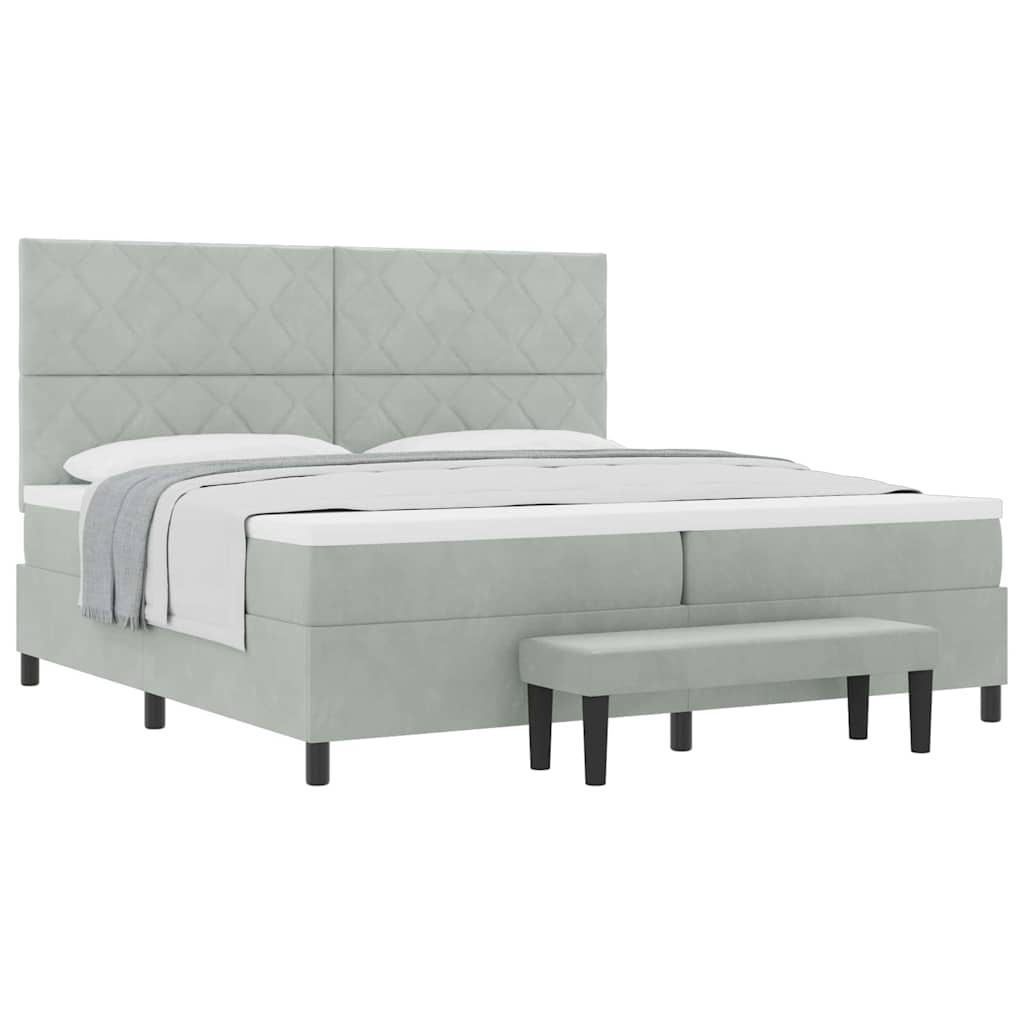 Letto a molle con materasso Grigio chiaro 200 x 200 cm Velluto - homemem39