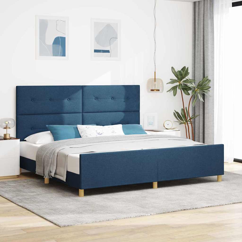 Struttura del letto con testiera Blu 200 x 200 cm Tessuto | homemem39
