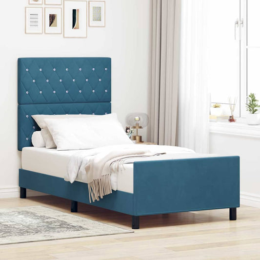 Letto a molle con testiera Blu Scuro 100 x 200 cm Velluto