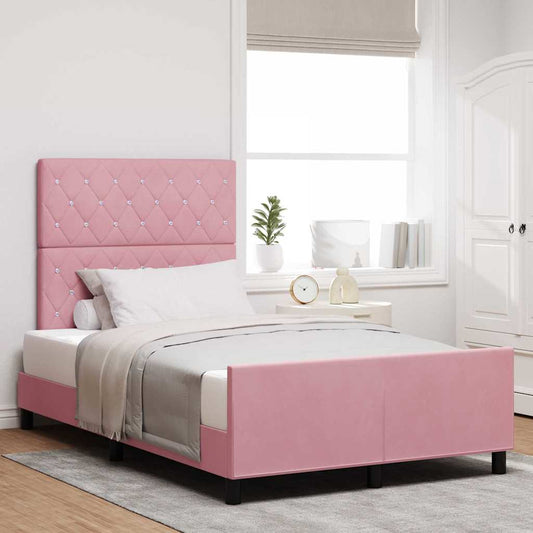 Letto a molle con testiera Rosa 120 x 200 cm Velluto | homemem39
