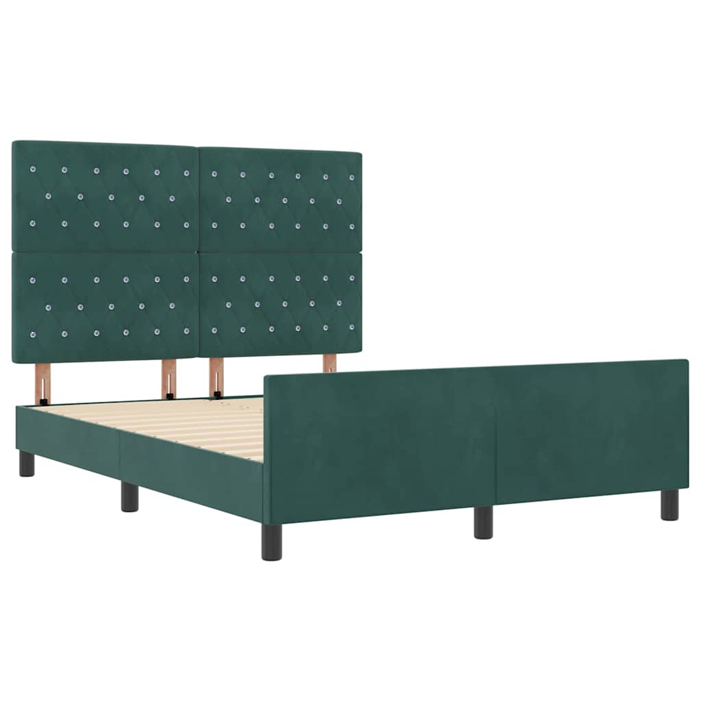 Letto a molle con testiera Verde Scuro 140 x 190 cm Velluto