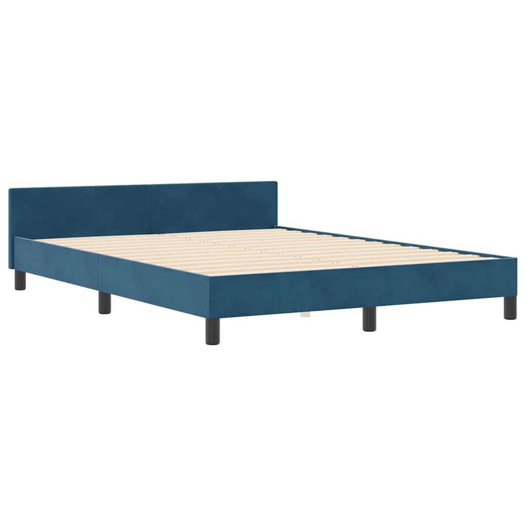Letto a molle con testiera Blu Scuro 140 x 190 cm Velluto