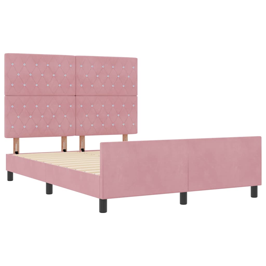 Letto a molle con testiera Rosa 140 x 190 cm Velluto | homemem39