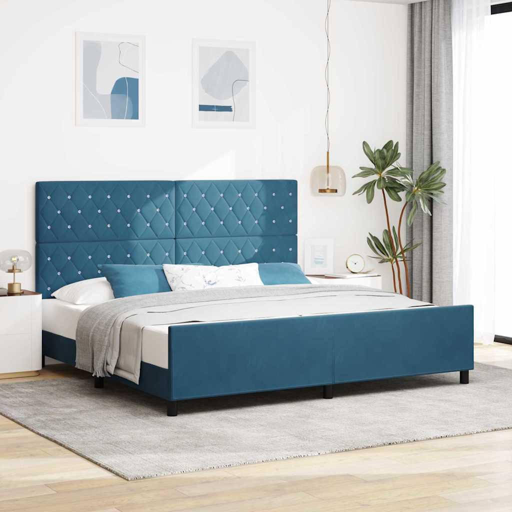 Letto a molle con testiera Blu Scuro 200 x 200 cm Velluto