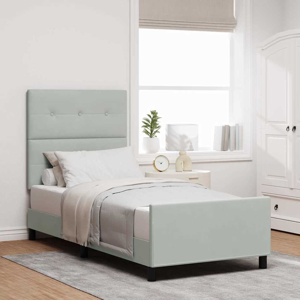 Letto a molle con testiera Grigio chiaro 100 x 200 cm Velluto