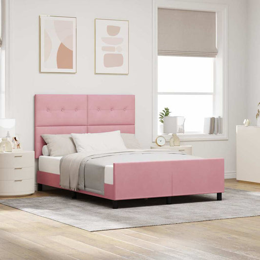 Letto a molle con testiera Rosa 140 x 190 cm Velluto | homemem39