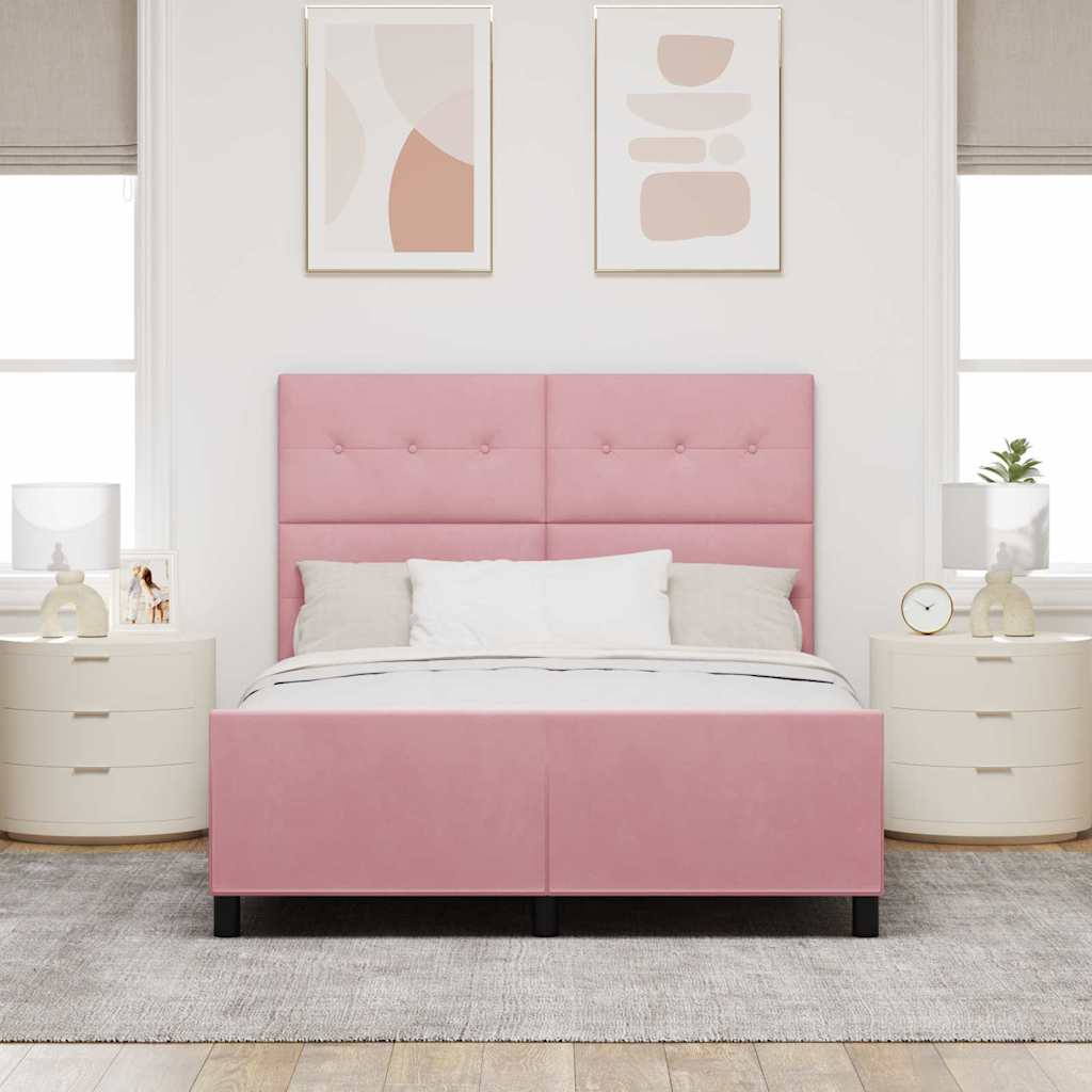 Letto a molle con testiera Rosa 140 x 190 cm Velluto | homemem39
