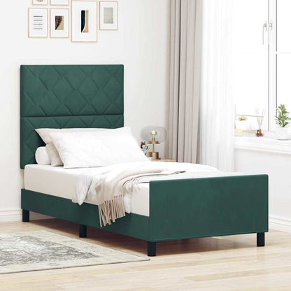 Letto a molle con testiera Verde Scuro 90 x 200 cm Velluto