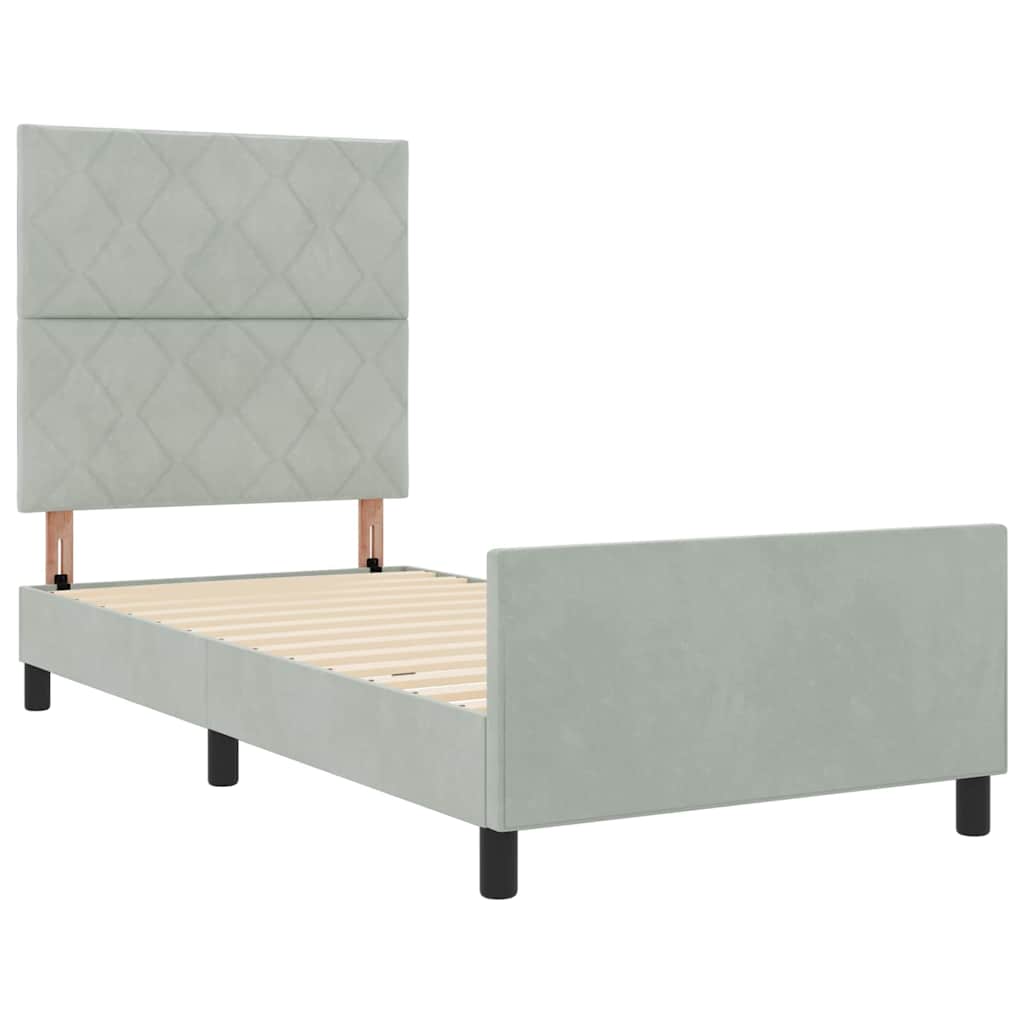 Letto a molle con testiera Grigio chiaro 100 x 200 cm Velluto