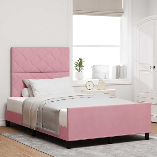 Struttura del letto con testiera Rosa 120 x 190 cm Velluto