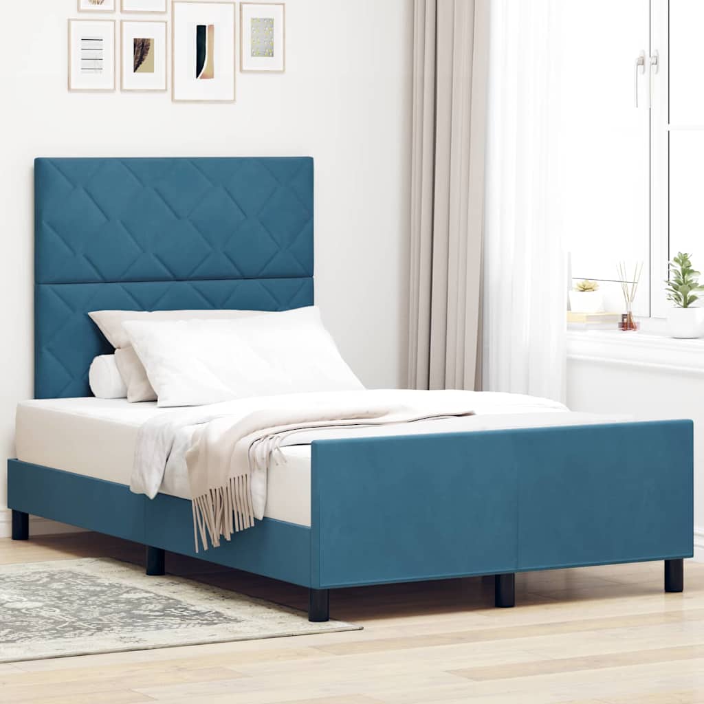 Struttura del letto con testiera Blu scuro 120 x 200 cm Velluto