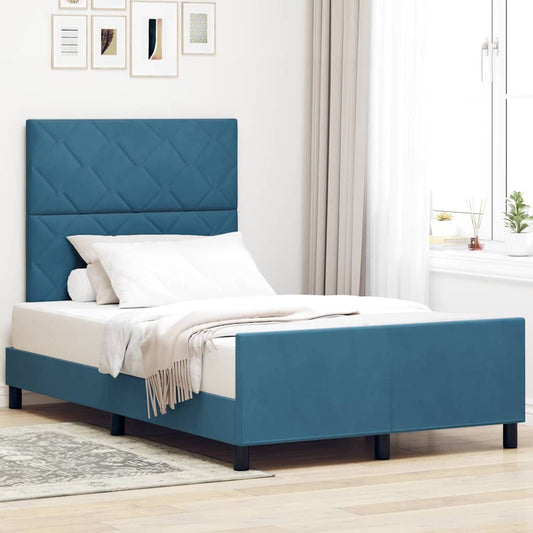 Struttura del letto con testiera Blu scuro 120 x 200 cm Velluto