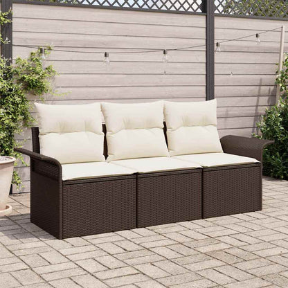 Set Divano da Giardino con cuscino 3 pcs Marrone Poly Rattan | homemem39